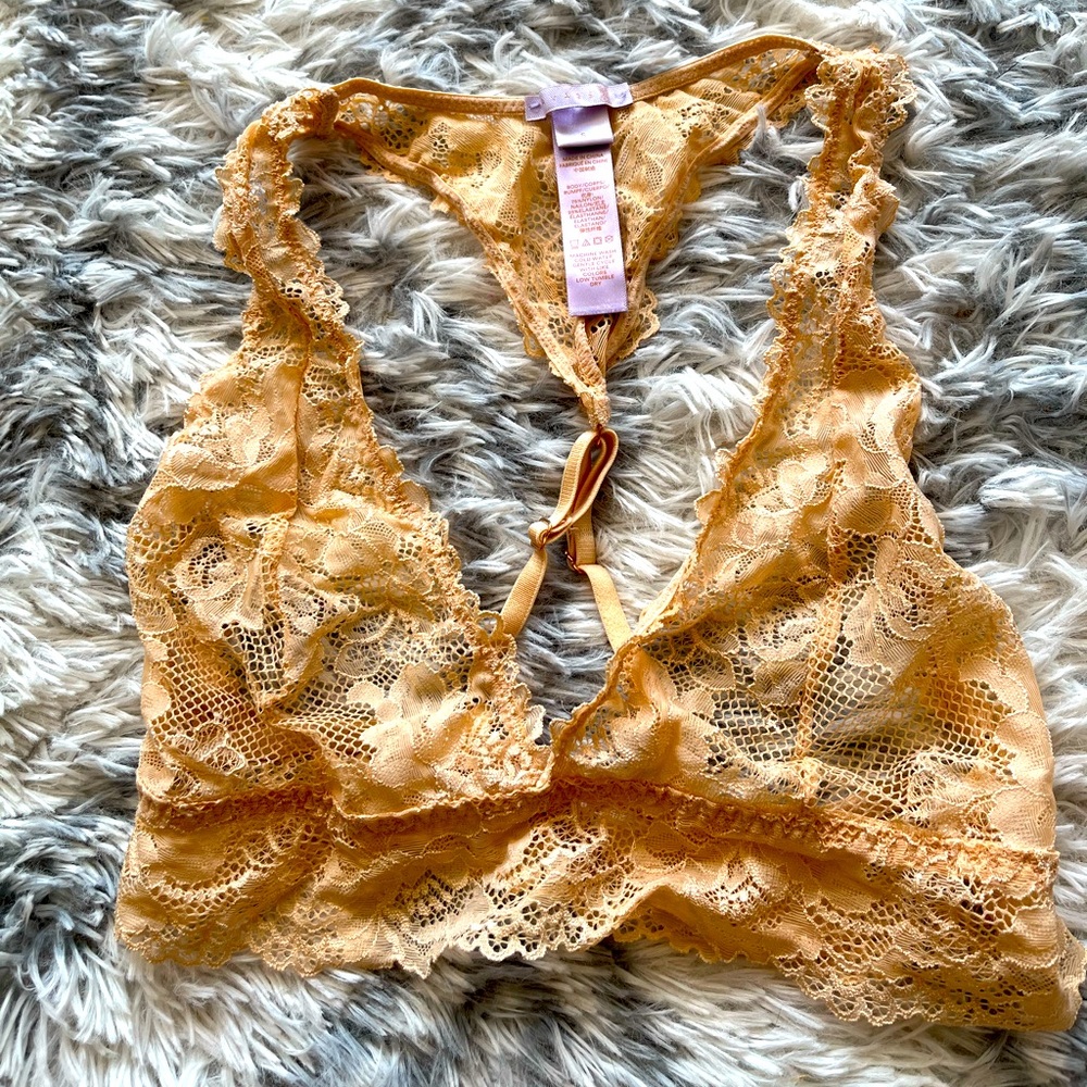 Savage X Fenty bralette, size small, crossbody back, adjustable straps, beige
